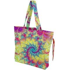 Fractal Spiral Abstract Background Vortex Yellow Drawstring Tote Bag by Ket1n9