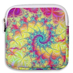 Fractal Spiral Abstract Background Vortex Yellow Mini Square Pouch