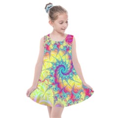 Fractal Spiral Abstract Background Vortex Yellow Kids  Summer Dress