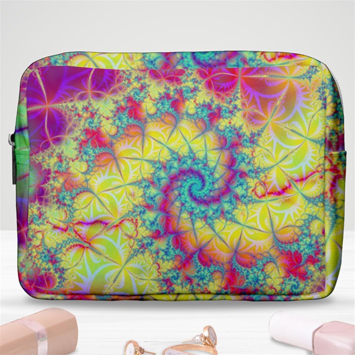 Fractal Spiral Abstract Background Vortex Yellow Make Up Pouch (Large)