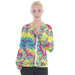 Fractal Spiral Abstract Background Vortex Yellow Casual Zip Up Jacket