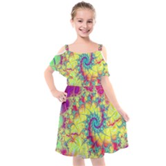 Fractal Spiral Abstract Background Vortex Yellow Kids  Cut Out Shoulders Chiffon Dress