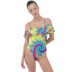 Fractal Spiral Abstract Background Vortex Yellow Frill Detail One Piece Swimsuit