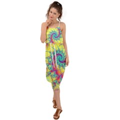 Fractal Spiral Abstract Background Vortex Yellow Waist Tie Cover Up Chiffon Dress by Ket1n9