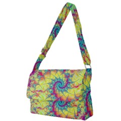 Fractal Spiral Abstract Background Vortex Yellow Full Print Messenger Bag (l)