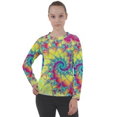 Fractal Spiral Abstract Background Vortex Yellow Women s Long Sleeve Raglan T-shirt