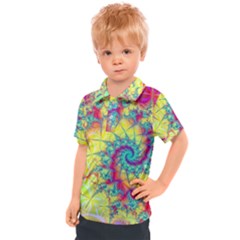 Fractal Spiral Abstract Background Vortex Yellow Kids  Polo T-shirt