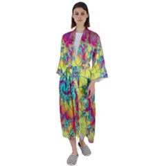 Fractal Spiral Abstract Background Vortex Yellow Maxi Satin Kimono