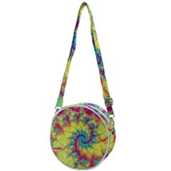 Fractal Spiral Abstract Background Vortex Yellow Crossbody Circle Bag