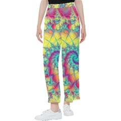 Fractal Spiral Abstract Background Vortex Yellow Women s Pants 