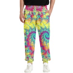 Fractal Spiral Abstract Background Vortex Yellow Men s Elastic Waist Pants