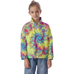 Fractal Spiral Abstract Background Vortex Yellow Kids  Half Zip Hoodie