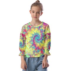 Fractal Spiral Abstract Background Vortex Yellow Kids  Cuff Sleeve Top