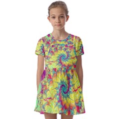 Fractal Spiral Abstract Background Vortex Yellow Kids  Short Sleeve Pinafore Style Dress