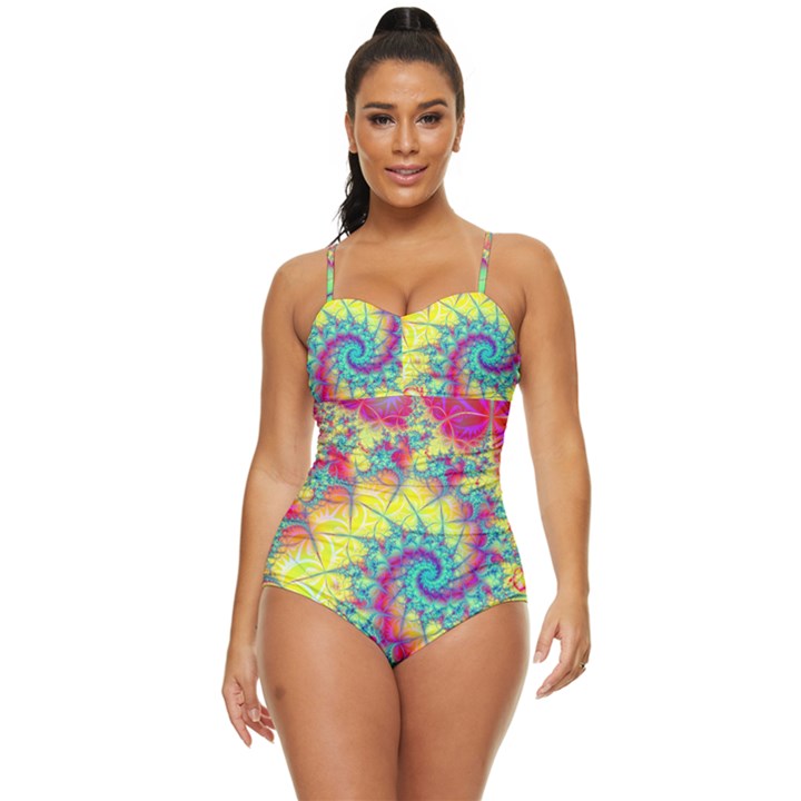 Fractal Spiral Abstract Background Vortex Yellow Retro Full Coverage Swimsuit