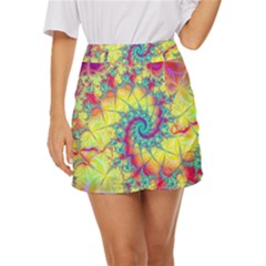 Fractal Spiral Abstract Background Vortex Yellow Mini Front Wrap Skirt