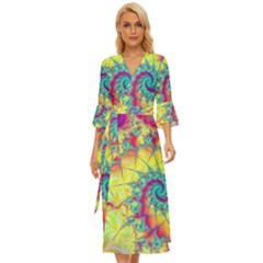 Fractal Spiral Abstract Background Vortex Yellow Midsummer Wrap Dress