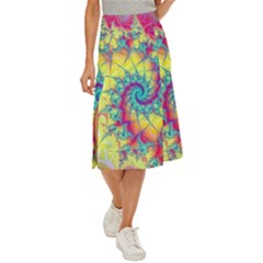 Fractal Spiral Abstract Background Vortex Yellow Midi Panel Skirt