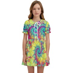 Fractal Spiral Abstract Background Vortex Yellow Kids  Sweet Collar Dress