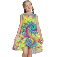 Fractal Spiral Abstract Background Vortex Yellow Kids  Frill Swing Dress