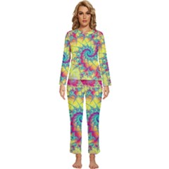 Fractal Spiral Abstract Background Vortex Yellow Womens  Long Sleeve Lightweight Pajamas Set