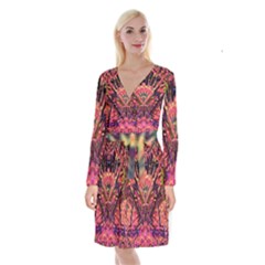 Trippy Garland Long Sleeve Velvet Front Wrap Dress