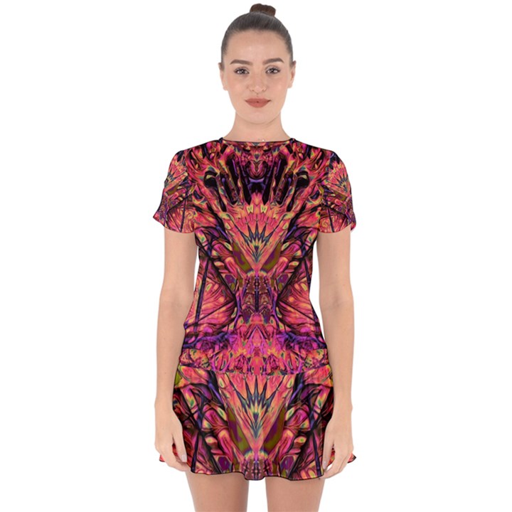 Trippy Garland Drop Hem Mini Chiffon Dress