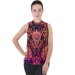 Trippy Garland Mock Neck Chiffon Sleeveless Top