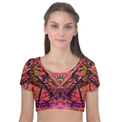 Trippy Garland Velvet Short Sleeve Crop Top 