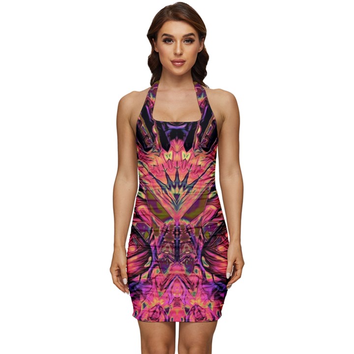 Trippy Garland Sleeveless Wide Square Neckline Ruched Bodycon Dress