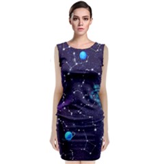 Realistic Night Sky Poster With Constellations Sleeveless Velvet Midi Dress