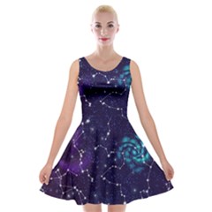 Realistic Night Sky Poster With Constellations Velvet Skater Dress