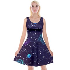 Realistic Night Sky Poster With Constellations Reversible Velvet Sleeveless Dress