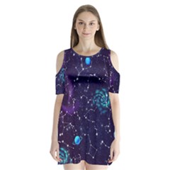 Realistic Night Sky Poster With Constellations Shoulder Cutout Velvet One Piece