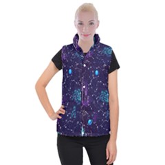 Realistic Night Sky Poster With Constellations Women s Button Up Vest