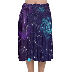 Realistic Night Sky Poster With Constellations Velvet Flared Midi Skirt