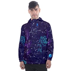 Realistic Night Sky Poster With Constellations Men s Front Pocket Pullover Windbreaker