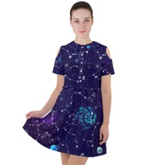 Realistic Night Sky Poster With Constellations Short Sleeve Shoulder Cut Out Dress  by Ket1n9