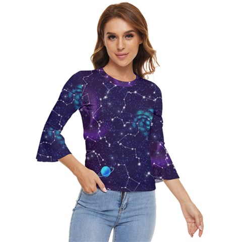 Realistic Night Sky Poster With Constellations Bell Sleeve Top by Ket1n9