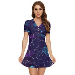 Realistic Night Sky Poster With Constellations V-neck High Waist Chiffon Mini Dress by Ket1n9