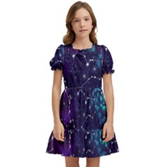 Realistic Night Sky Poster With Constellations Kids  Puff Sleeved Dress by Ket1n9