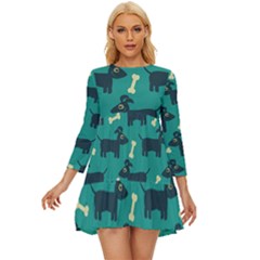 Happy Dogs Animals Pattern Long Sleeve Babydoll Dress by Ket1n9