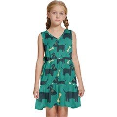 Happy Dogs Animals Pattern Kids  Sleeveless Tiered Mini Dress by Ket1n9