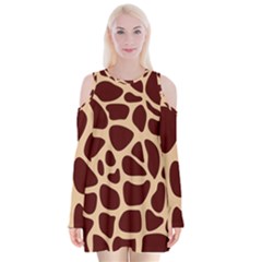 Animal Print Girraf Patterns Velvet Long Sleeve Shoulder Cutout Dress