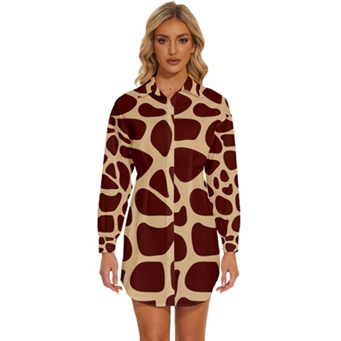 Animal Print Girraf Patterns Womens Long Sleeve Shirt Dress by Ket1n9