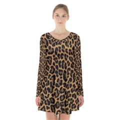 Tiger Skin Art Pattern Long Sleeve Velvet V-neck Dress