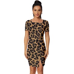 Tiger Skin Art Pattern Fitted Knot Split End Bodycon Dress by Ket1n9