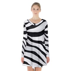 White Tiger Skin Long Sleeve Velvet V-neck Dress