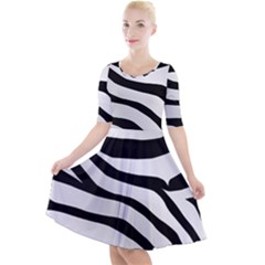 White Tiger Skin Quarter Sleeve A-line Dress With Pockets by Ket1n9