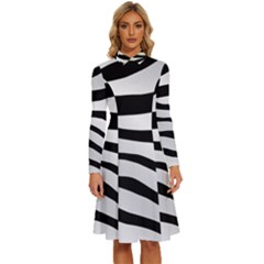 White Tiger Skin Long Sleeve Shirt Collar A-line Dress by Ket1n9